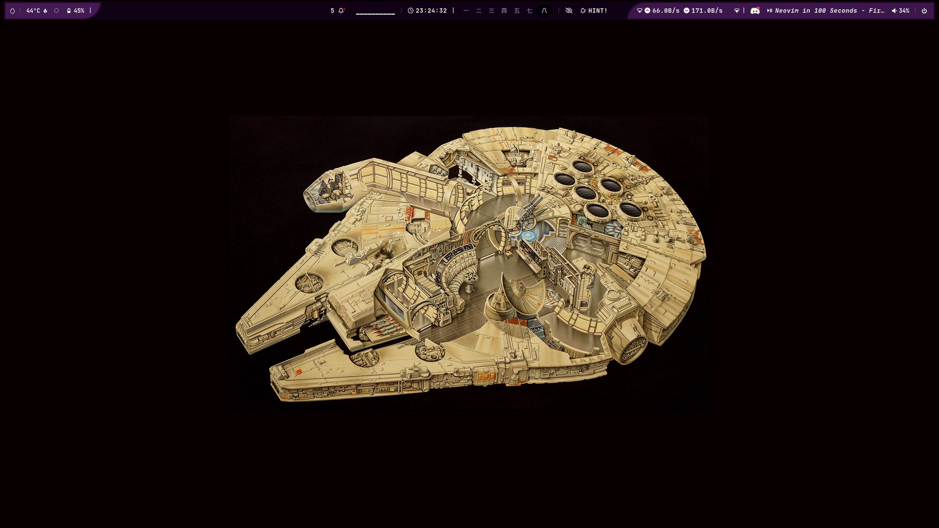 Screenshot do meu arch linux com hyprland e tema do star wars